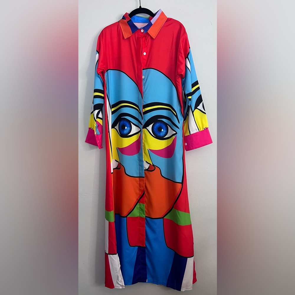 Colorful Abstract Face Print Dress